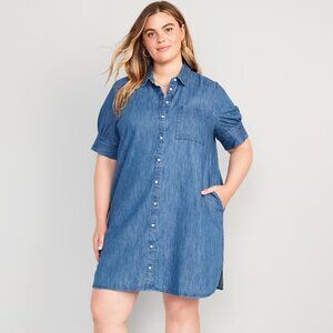 Knee-length Plus Size Jean Shirt Dress Short-Sleeve Old Navy - size 3X